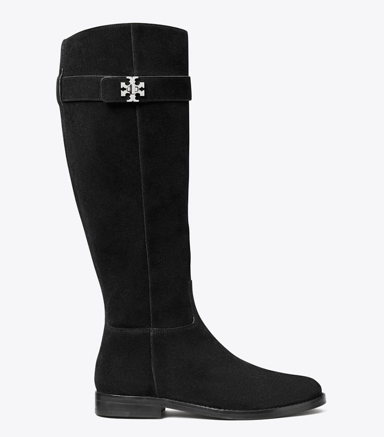 Tory Burch designer knee boots Turnlock Riding Boot, Wide in PERFECT BLACK side