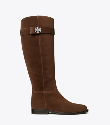 Tory Burch diseñador botas hasta la rodilla Turnlock Riding Boot, Wide en DARK COCOA lateral
