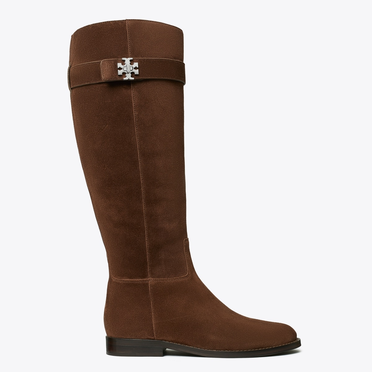 Turnlock Riding Boot, Wide in black suede | Tory Burch