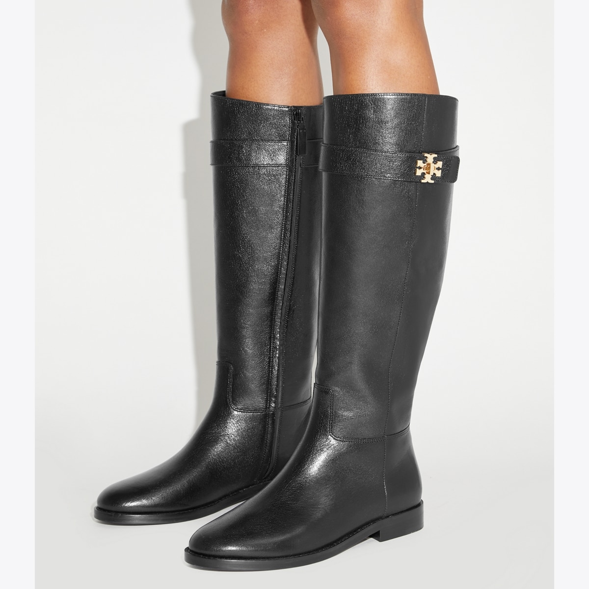 TORY BURCH レインブーツ ブラック ベージュ8サイズ turnlock-riding-boot-accessory