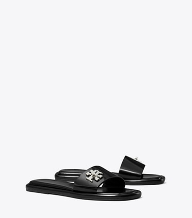 Tory Burch designer sandals Turnlock Slide in PERFECT BLACK angle