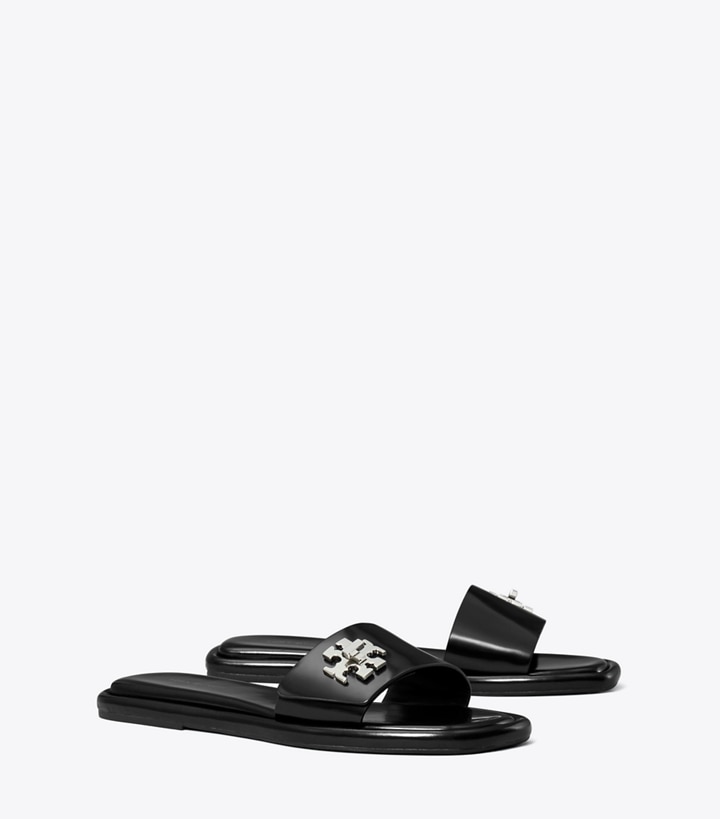 Tory Burch designer sandalen Turnlock Slide in PERFECT BLACK angle