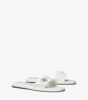 Tory Burch designer sandals Turnlock Slide in CLOUD angle