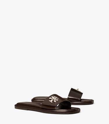 Tory Burch designer sandals Turnlock Slide in COCOA angle