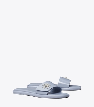 Tory Burch designer sandals Turnlock Slide in VAPOR BLUE angle