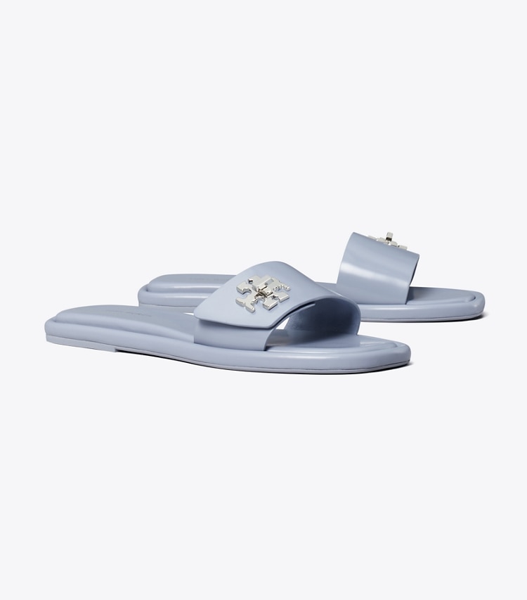 Tory Burch designer sandals Turnlock Slide in VAPOR BLUE angle