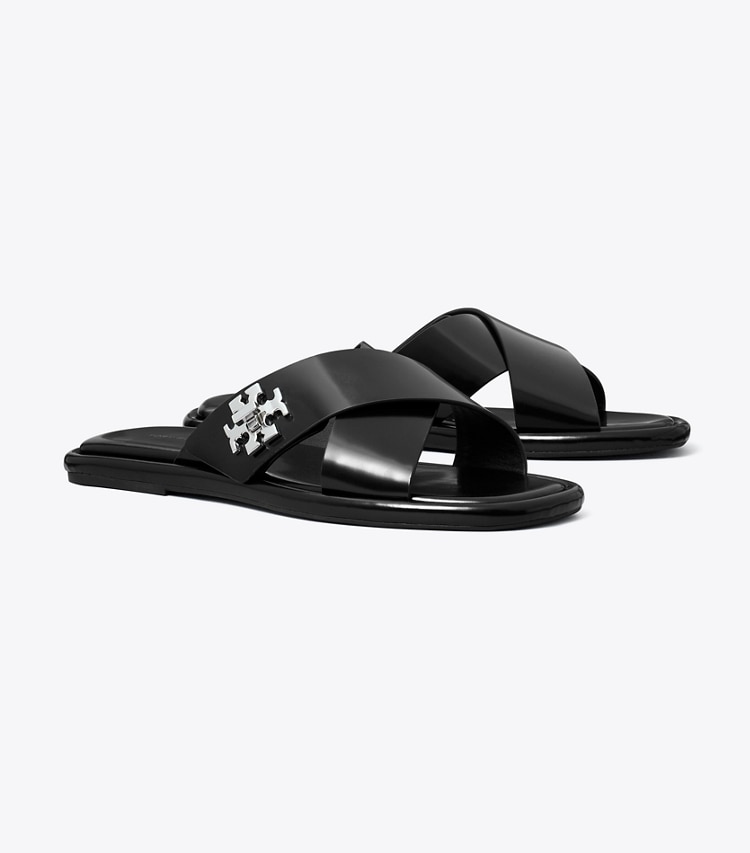 Tory Burch designer sandals Turnlock Slide in PERFECT BLACK angle