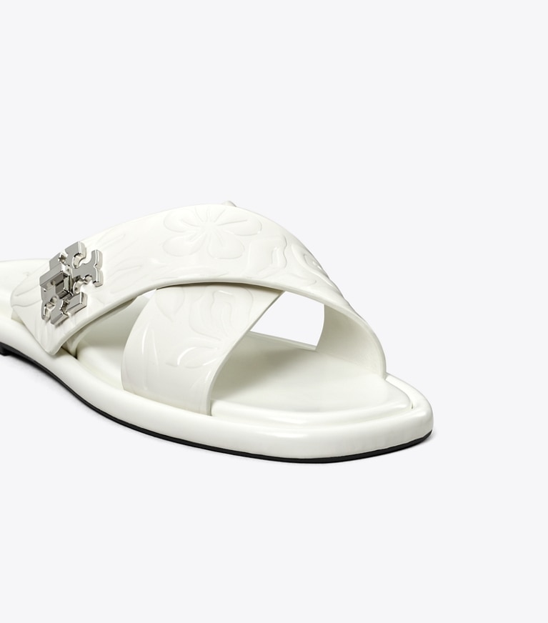 Tory Burch designer sandals Turnlock Slide in CLOUD / CLOUD angle