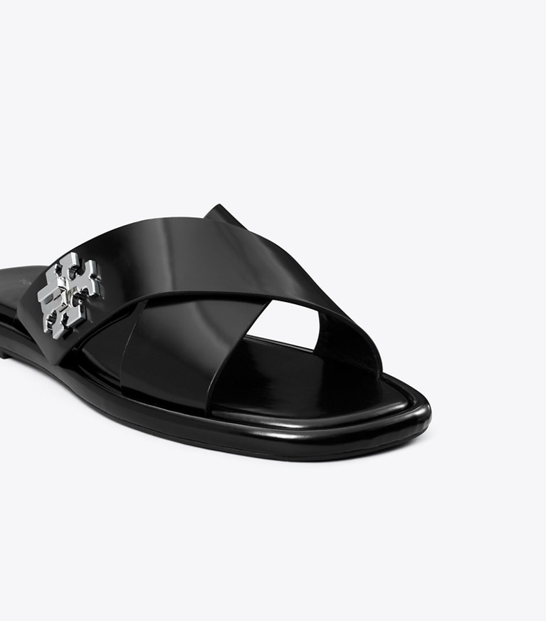 Tory Burch designer sandals Turnlock Slide in PERFECT BLACK angle