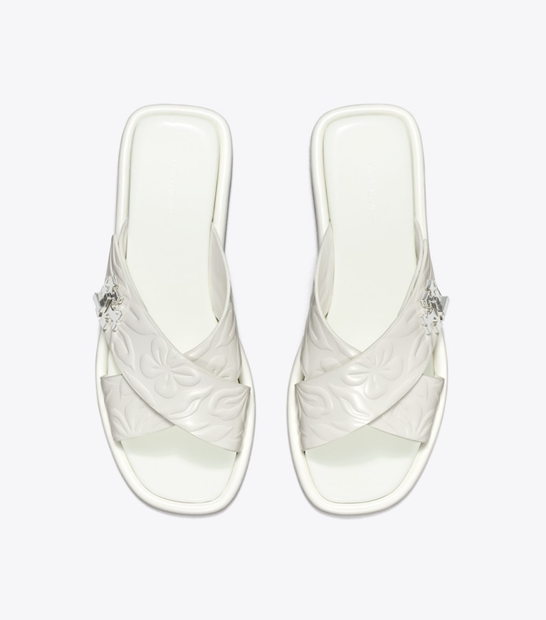 Tory Burch designer sandals Turnlock Slide in CLOUD / CLOUD angle