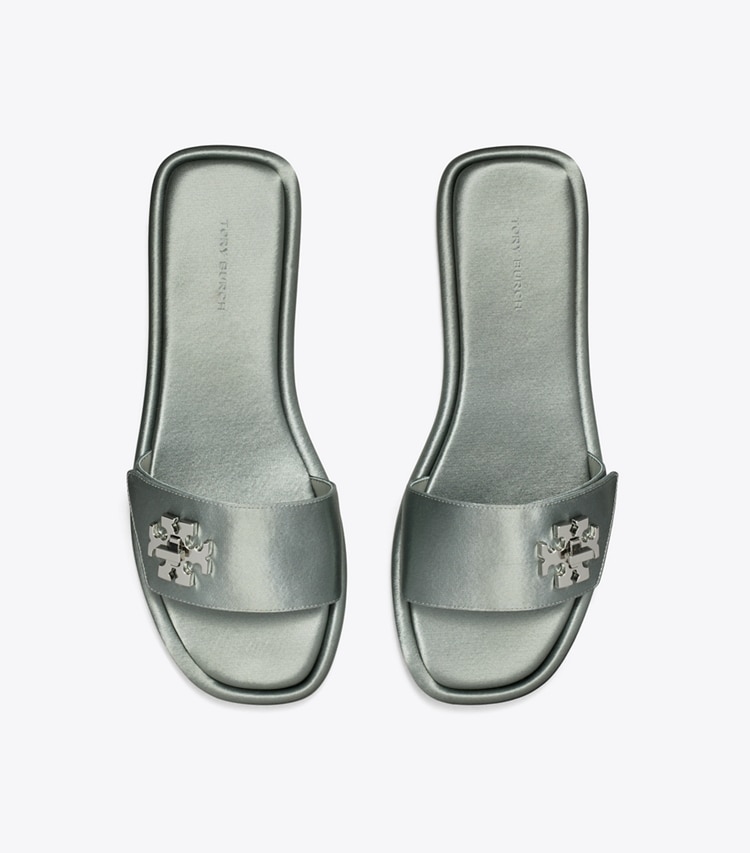 Tory Burch designer sandals Turnlock Slide in VINTAGE STEEL BLUE overhead