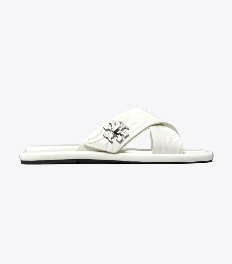 Tory Burch designer sandals Turnlock Slide in CLOUD / CLOUD angle