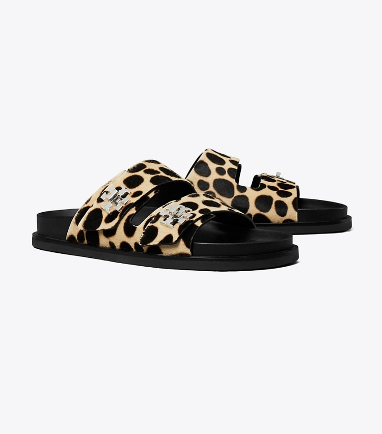 Tory Burch designer sandals Turnlock Sport Slide in TRENCH / PERFECT BLACK angle