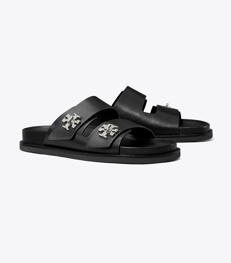 Tory Burch designer sandals Turnlock Sport Slide in PERFECT BLACK angle