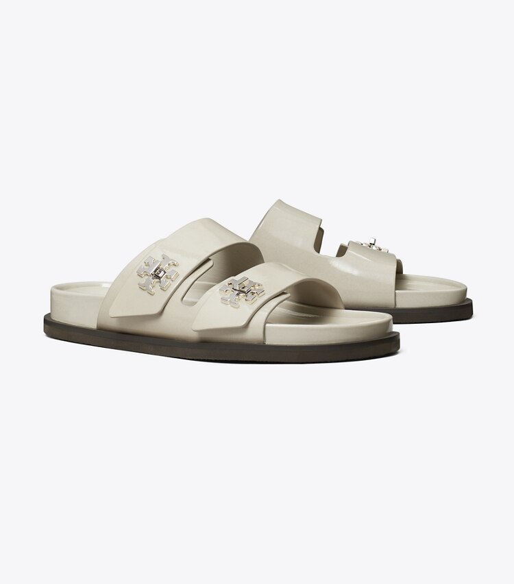 Tory Burch designer sandals Turnlock Sport Slide in ASH CLOUD angle