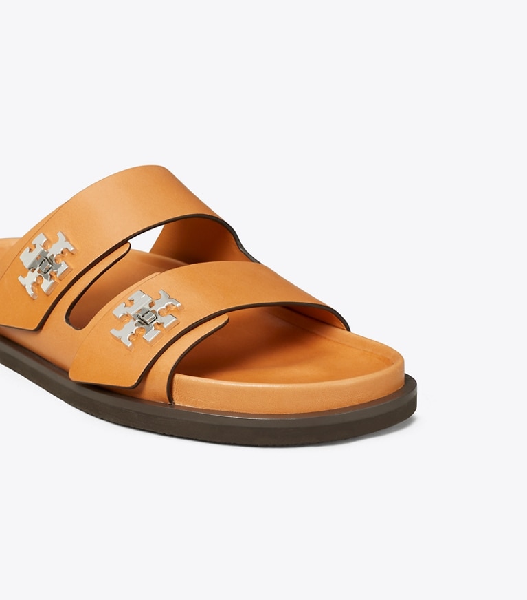 Tory Burch designer sandals Turnlock Sport Slide in CAMELLO angle