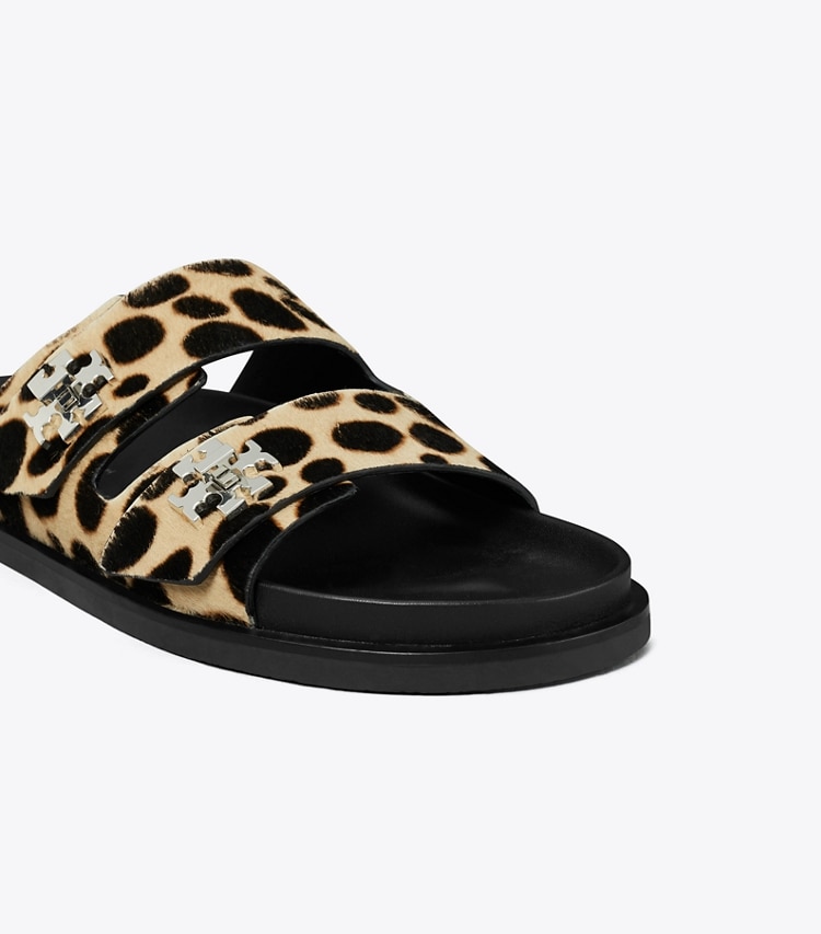 Tory Burch designer sandals Turnlock Sport Slide in TRENCH / PERFECT BLACK detail