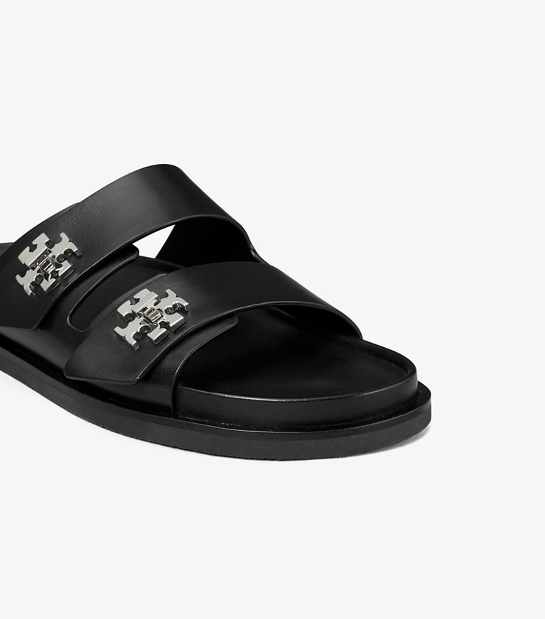 Tory Burch designer sandals Turnlock Sport Slide in PERFECT BLACK angle