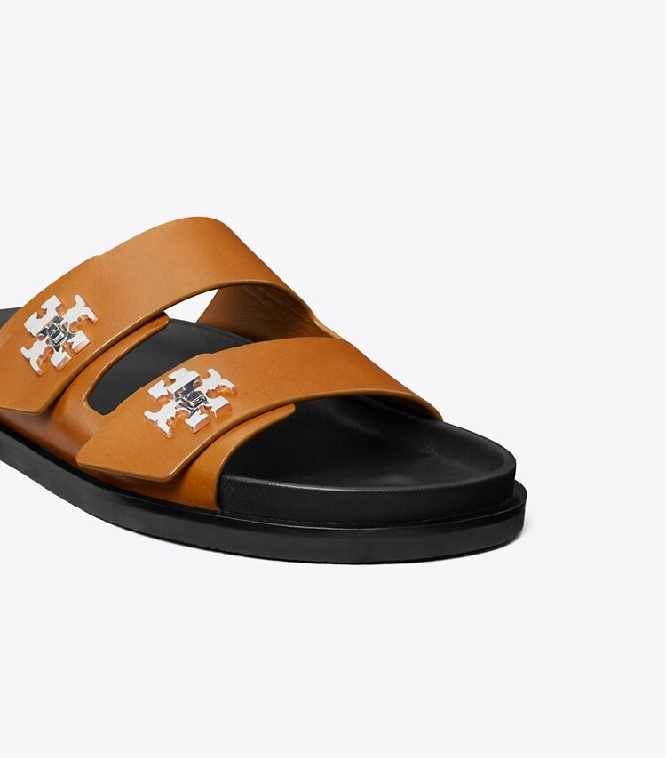 Tory Burch designer sandals Turnlock Sport Slide in CLASSIC CUOIO detail