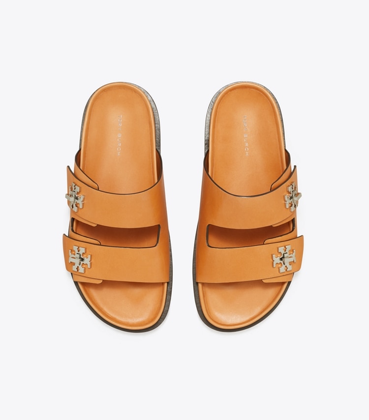 Tory Burch designer sandals Turnlock Sport Slide in CAMELLO overhead