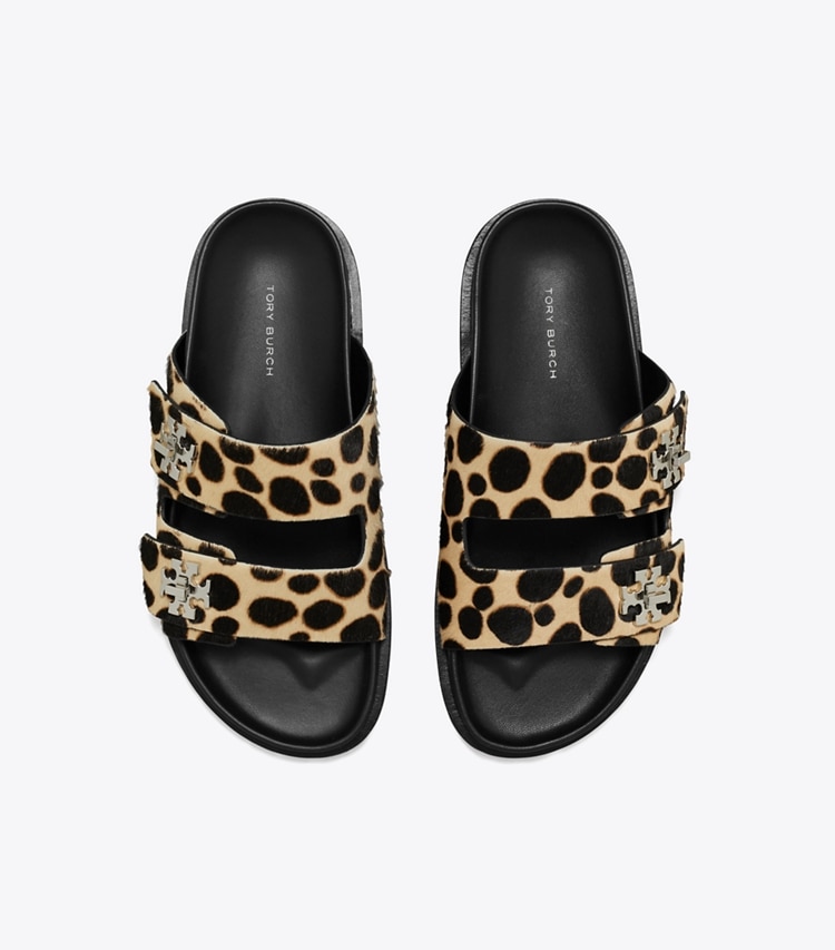 Tory Burch designer sandals Turnlock Sport Slide in TRENCH / PERFECT BLACK overhead