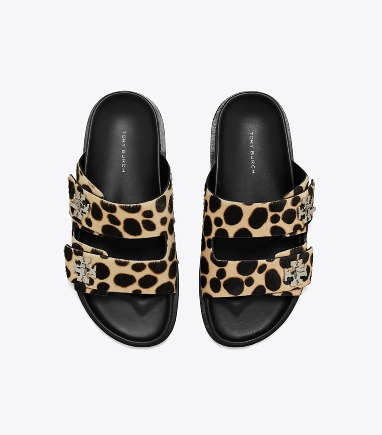 Tory Burch designer sandals Turnlock Sport Slide in TRENCH / PERFECT BLACK angle