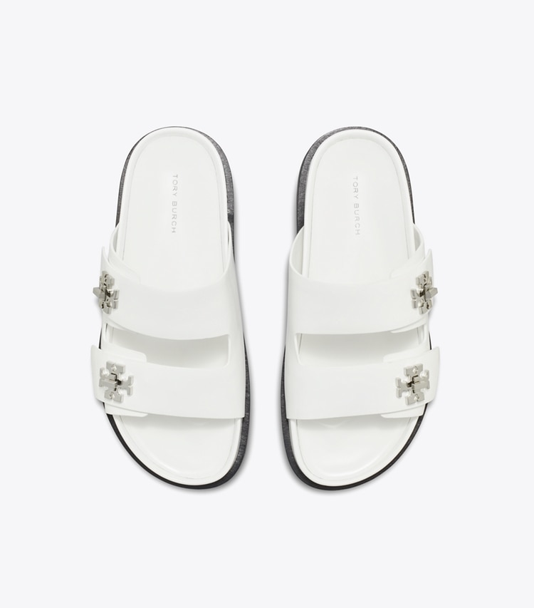 Tory Burch designer sandals Turnlock Sport Slide in CLOUD overhead