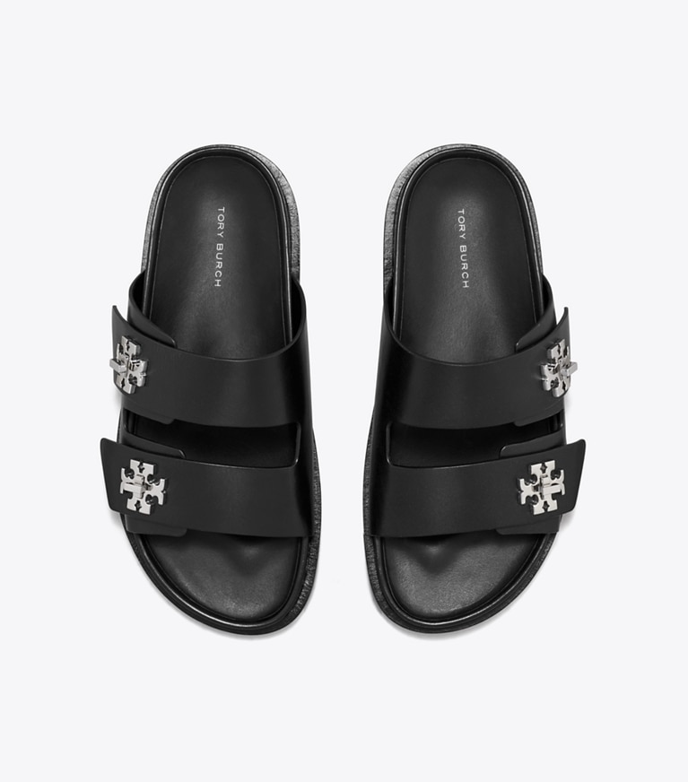 Tory Burch designer sandals Turnlock Sport Slide in PERFECT BLACK angle