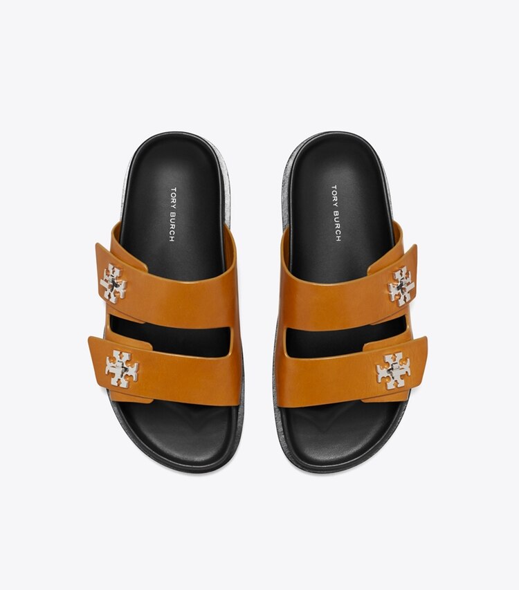 Tory Burch designer sandals Turnlock Sport Slide in CLASSIC CUOIO overhead