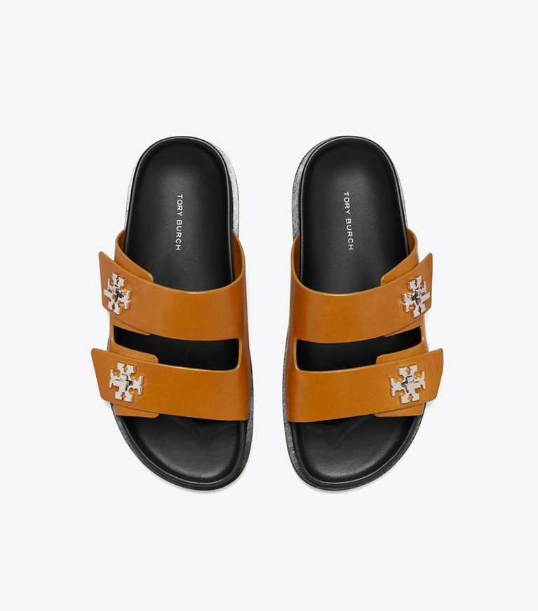 Tory Burch designer sandals Turnlock Sport Slide in CLASSIC CUOIO angle