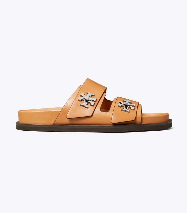 Tory Burch designer sandals Turnlock Sport Slide in CAMELLO side