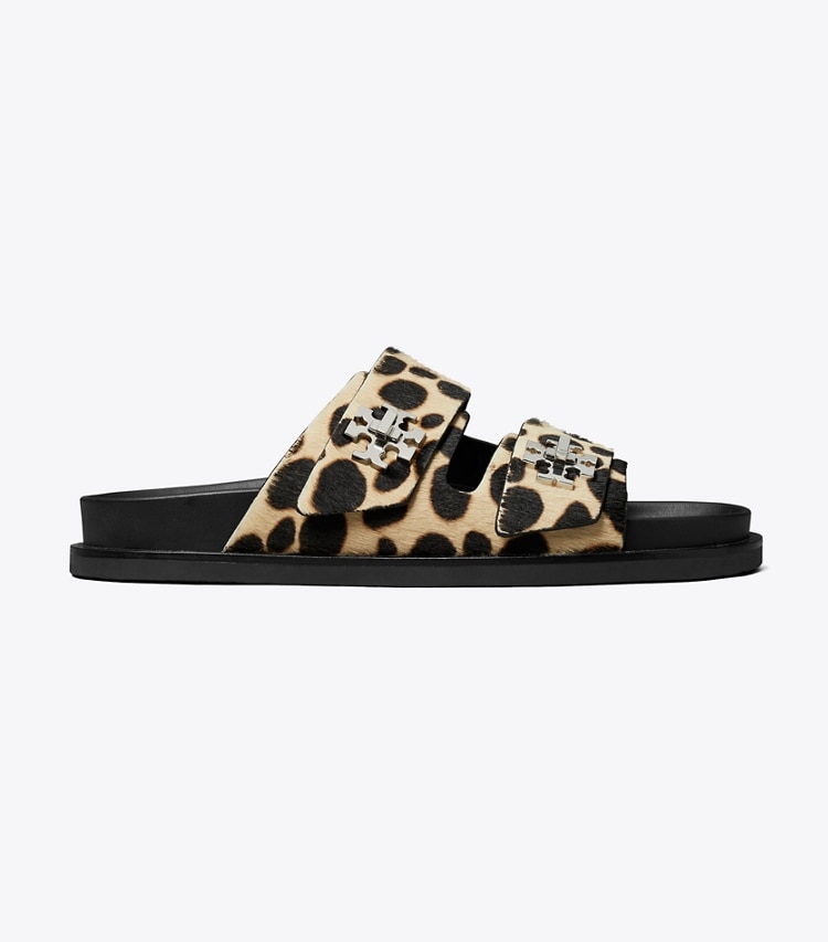 Tory Burch designer sandals Turnlock Sport Slide in TRENCH / PERFECT BLACK side