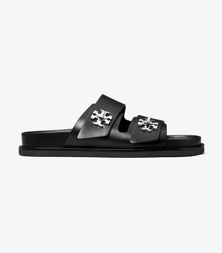 Tory Burch designer sandals Turnlock Sport Slide in PERFECT BLACK angle