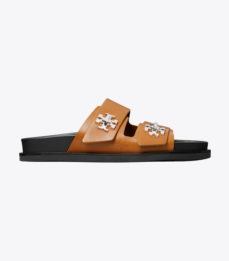 Tory Burch designer sandals Turnlock Sport Slide in CLASSIC CUOIO angle