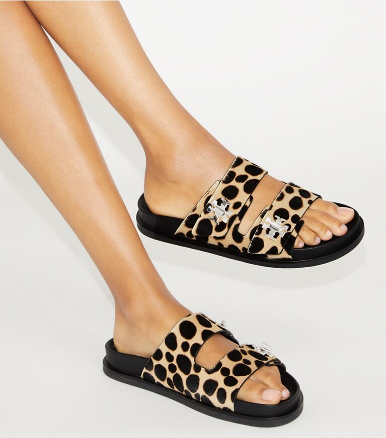Tory Burch designer sandalen Turnlock Sportslide in TRENCH / PERFECT BLACK angle