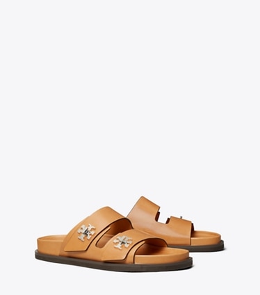 Tory Burch designer sandalen Turnlock Sportslide in CAMELLO angle