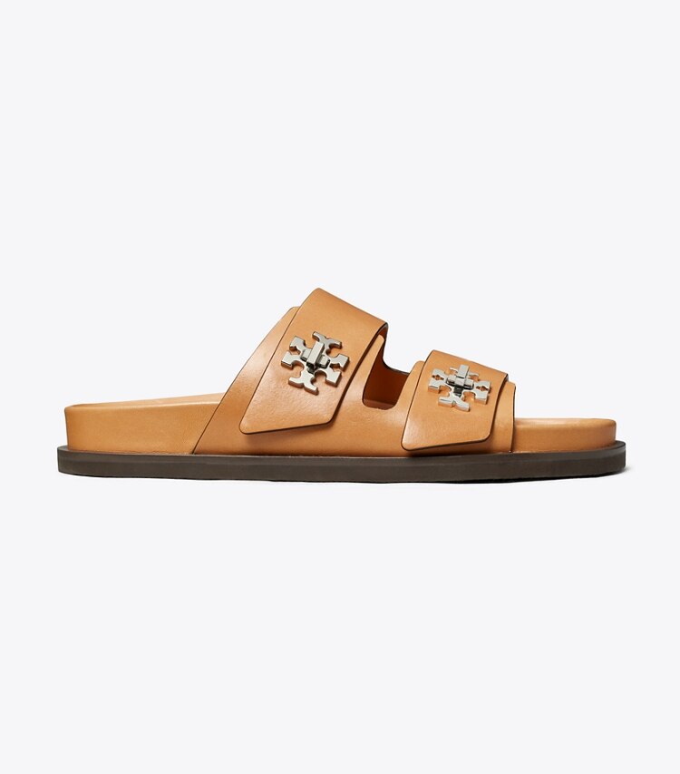 Tory Burch designer sandalen Turnlock Sportslide in CAMELLO side