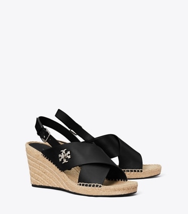 Tory Burch designer espadrilles Turnlock Wedge Espadrille in PERFECT BLACK angle
