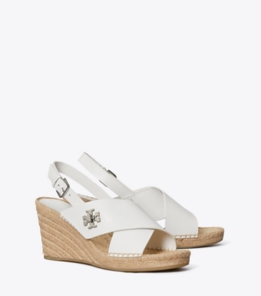Tory Burch designer espadrilles Turnlock Wedge Espadrille in WHITE angle