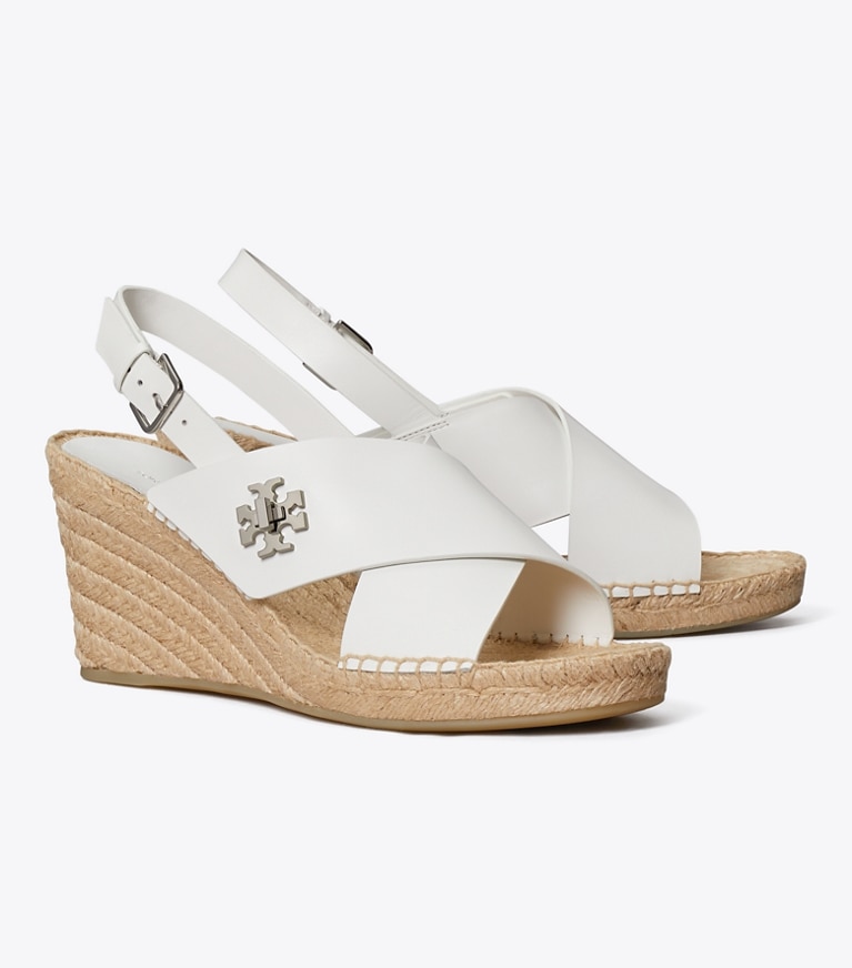 Tory Burch designer espadrilles Turnlock Wedge Espadrille in WHITE angle