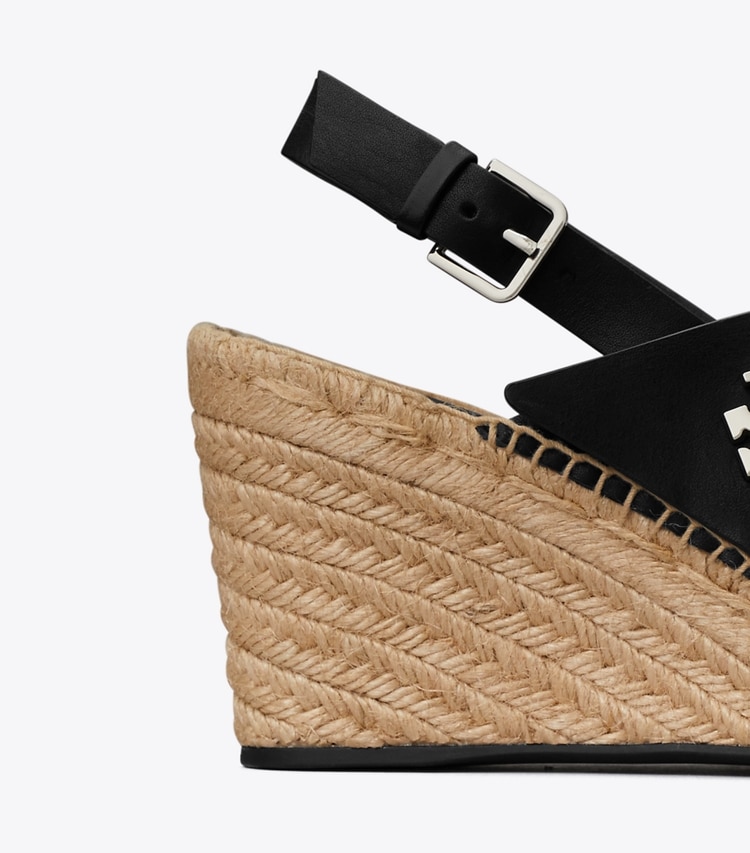 Tory Burch designer espadrilles Turnlock Wedge Espadrille in PERFECT BLACK detail