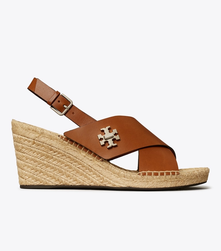 Tory Burch designer espadrilles Turnlock Wedge Espadrille in CLASSIC CUOIO side