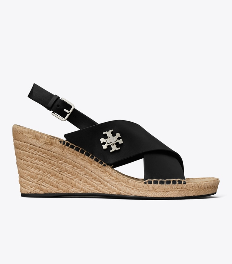 Tory Burch designer espadrilles Turnlock Wedge Espadrille in PERFECT BLACK side
