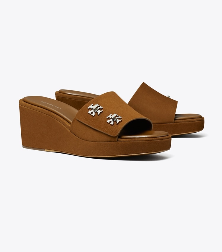 Tory Burch designer sandals Turnlock Wedge Sandal in COGNAC BROWN angle
