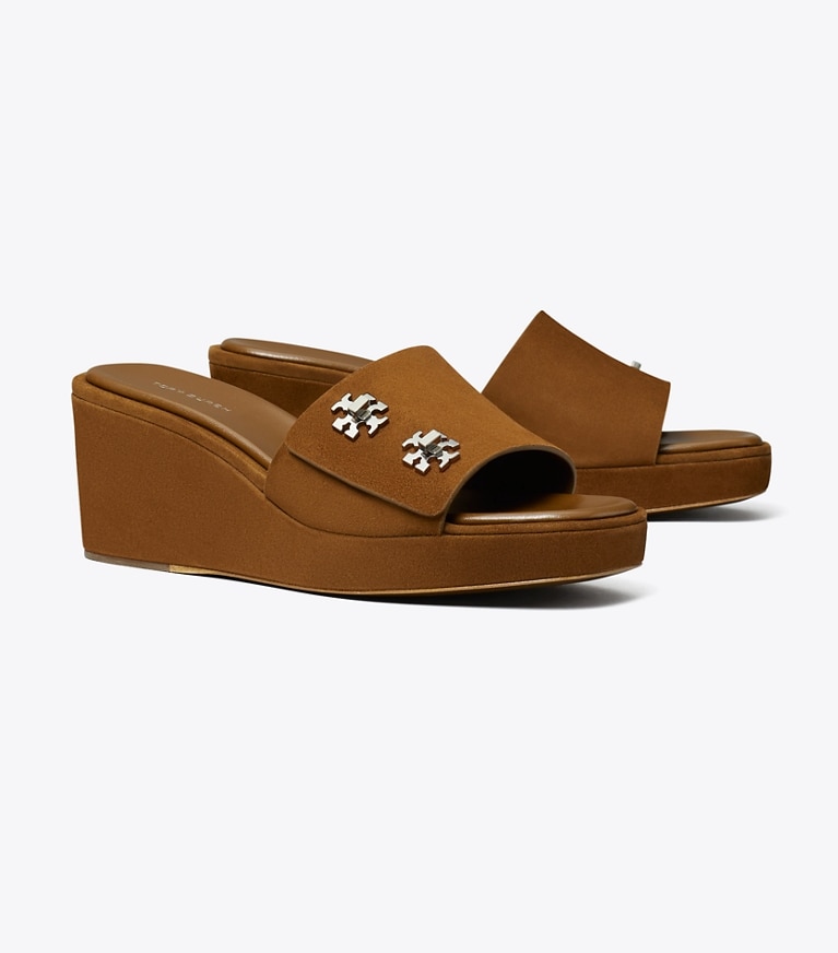 Tory Burch designer sandals Turnlock Wedge Sandal in COGNAC BROWN angle