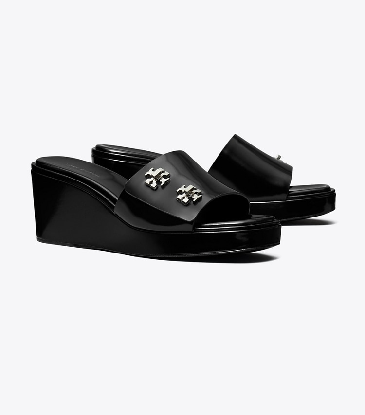 Tory Burch designer sandals Turnlock Wedge Sandal in PERFECT BLACK angle