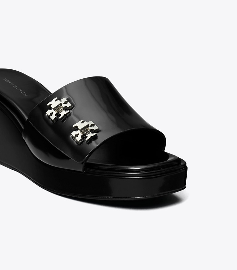 Tory Burch designer sandals Turnlock Wedge Sandal in PERFECT BLACK angle