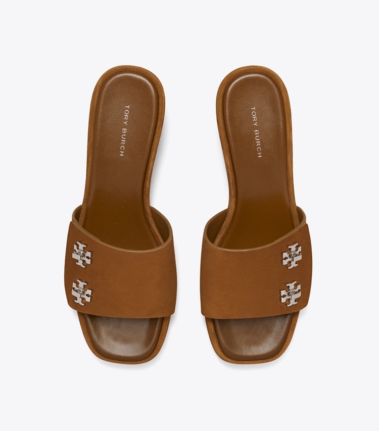 Tory Burch designer sandals Turnlock Wedge Sandal in COGNAC BROWN overhead