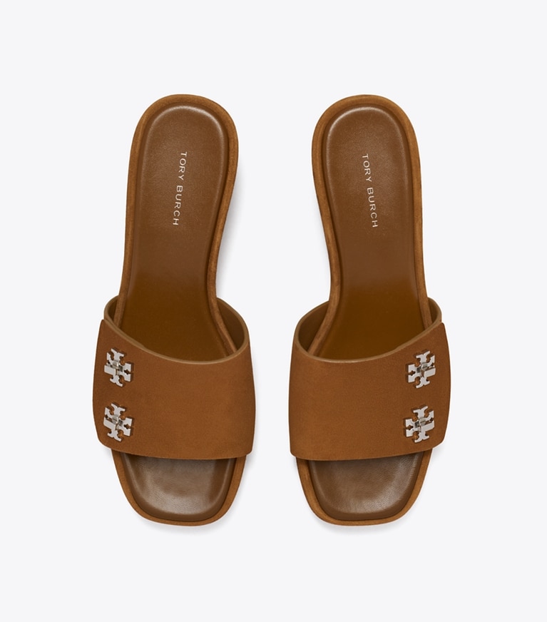 Tory Burch designer sandals Turnlock Wedge Sandal in COGNAC BROWN angle