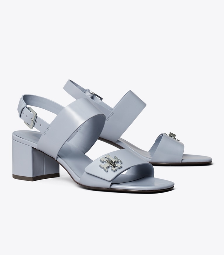 Tory Burch designer サンダル ターンロック ヒールサンダル in VAPOR BLUE angle